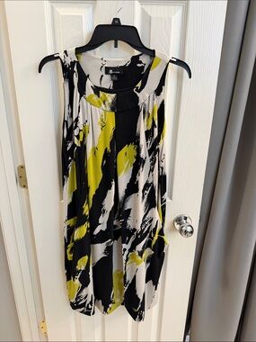 AB Studio Sleeveless Abstract Print Jumpsuit - Yellow Black White